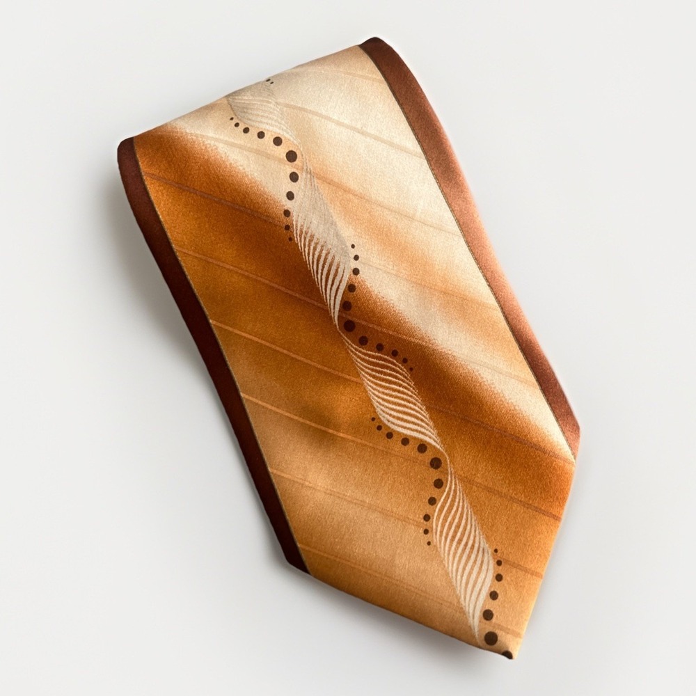 Stacy Adams Silk Tie Orange Brown Cream Stripe Dots Wavy 4in Blade Formal Career